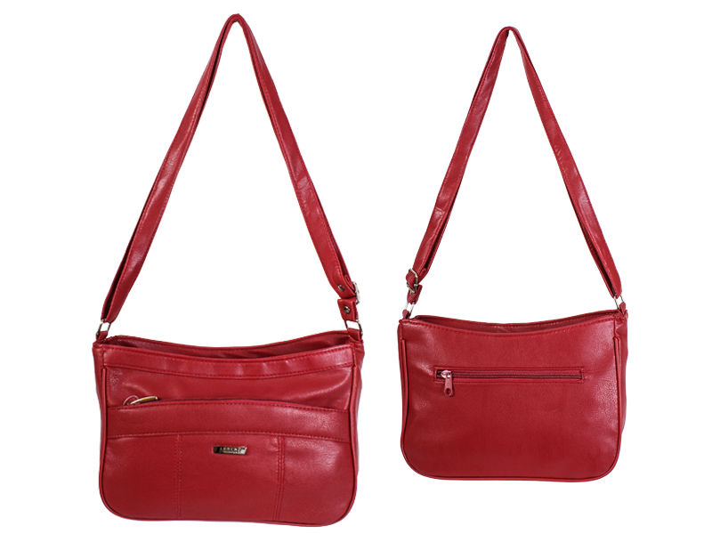 (image for) 5881 Leather Grn PU Twin Top Zip Bag wt Frnt & Bck RED